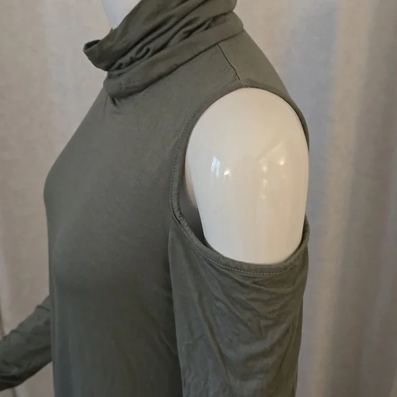 Michael Lauren COLD Off SHOULDER Cowl Long Tunic Shirt NEW L Olive Army Green - Picture 3 of 8